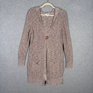 Y2K Sonoma Cardigan Duster Large Tan Oatmeal‎ Hooded Grandpa Lounge Comfy Cozy